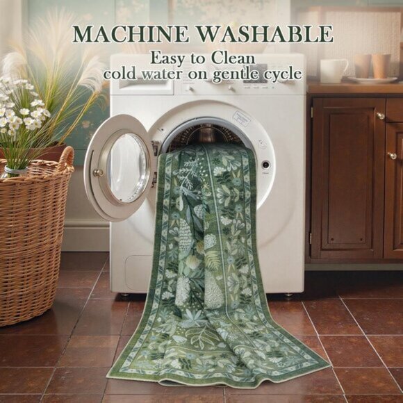 New 5x7 Green Botanical Area Rug, Washable Non-Slip Modern Carpet for Any Room - Picture 6 of 9